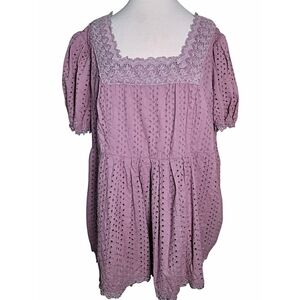Denim 24/7 Lavender Eyelet Lace Short Sleeve Women's Top Size 24